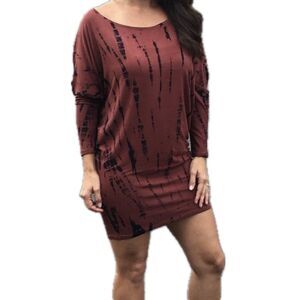 Wehi Designs Hawaiian Bohemian Tie Dye Dolman Sleeve Stretch Mini Dress M/L